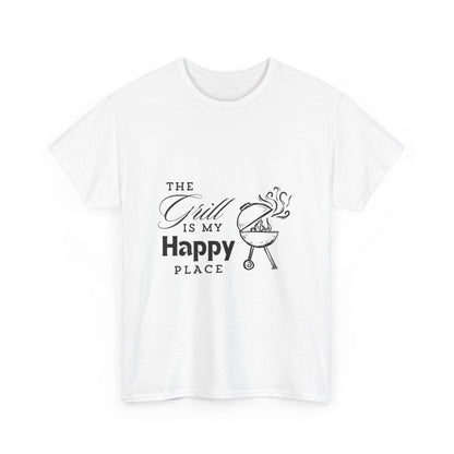 "The grill is my happy place." Unisex Cotton Tee