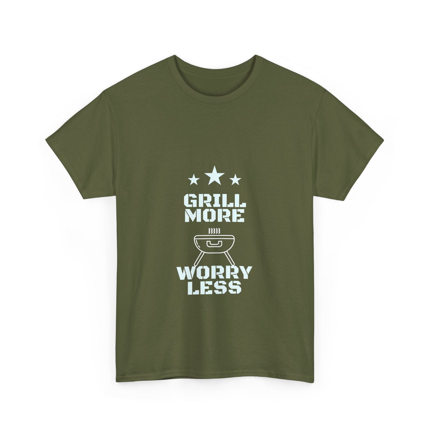 "Grill more, worry less." Unisex Cotton Tee