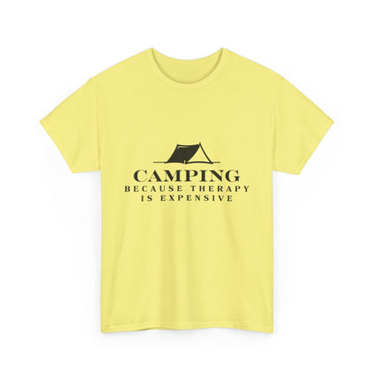 "Camping because therapy is expensive" Unisex Cotton Tee