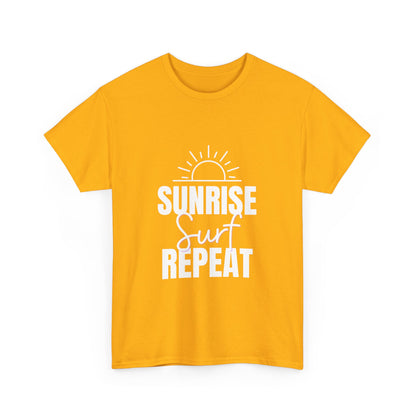 "Sunrise, surf, repeat." Unisex Cotton Tee