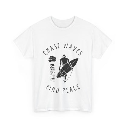 "Chase waves, find peace" Unisex Cotton Tee