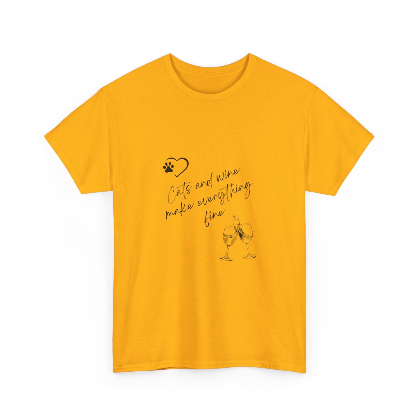 "Cats and wine make everything fine" Unisex Cotton Tee