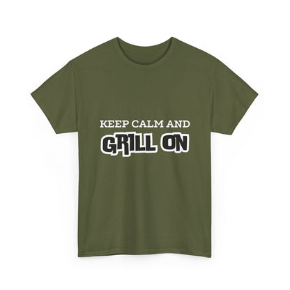 "Keep calm and grill on." Unisex Cotton Tee