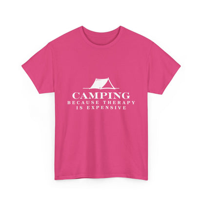 "Camping because therapy is expensive" Unisex Cotton Tee