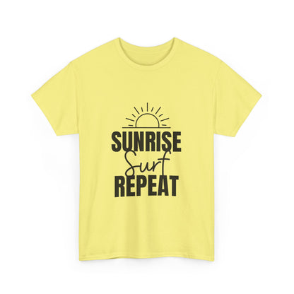 "Sunrise, surf, repeat." Unisex Cotton Tee