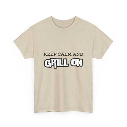 "Keep calm and grill on." Unisex Cotton Tee