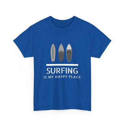 "Surfing is my happy place" Unisex Cotton Tee