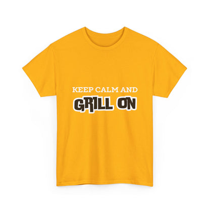 "Keep calm and grill on." Unisex Cotton Tee