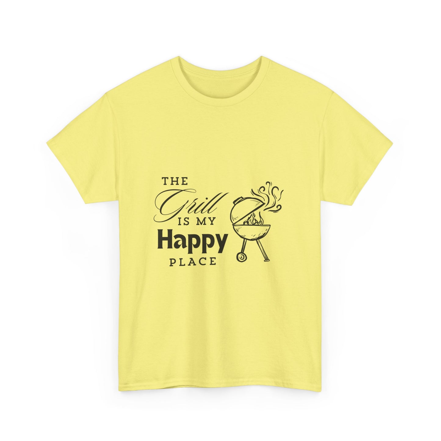 "The grill is my happy place." Unisex Cotton Tee