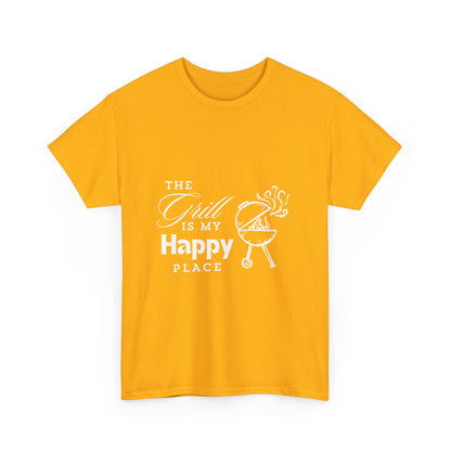 "The grill is my happy place." Unisex Cotton Tee