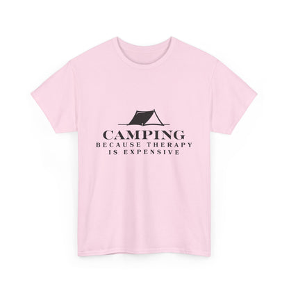 "Camping because therapy is expensive" Unisex Cotton Tee