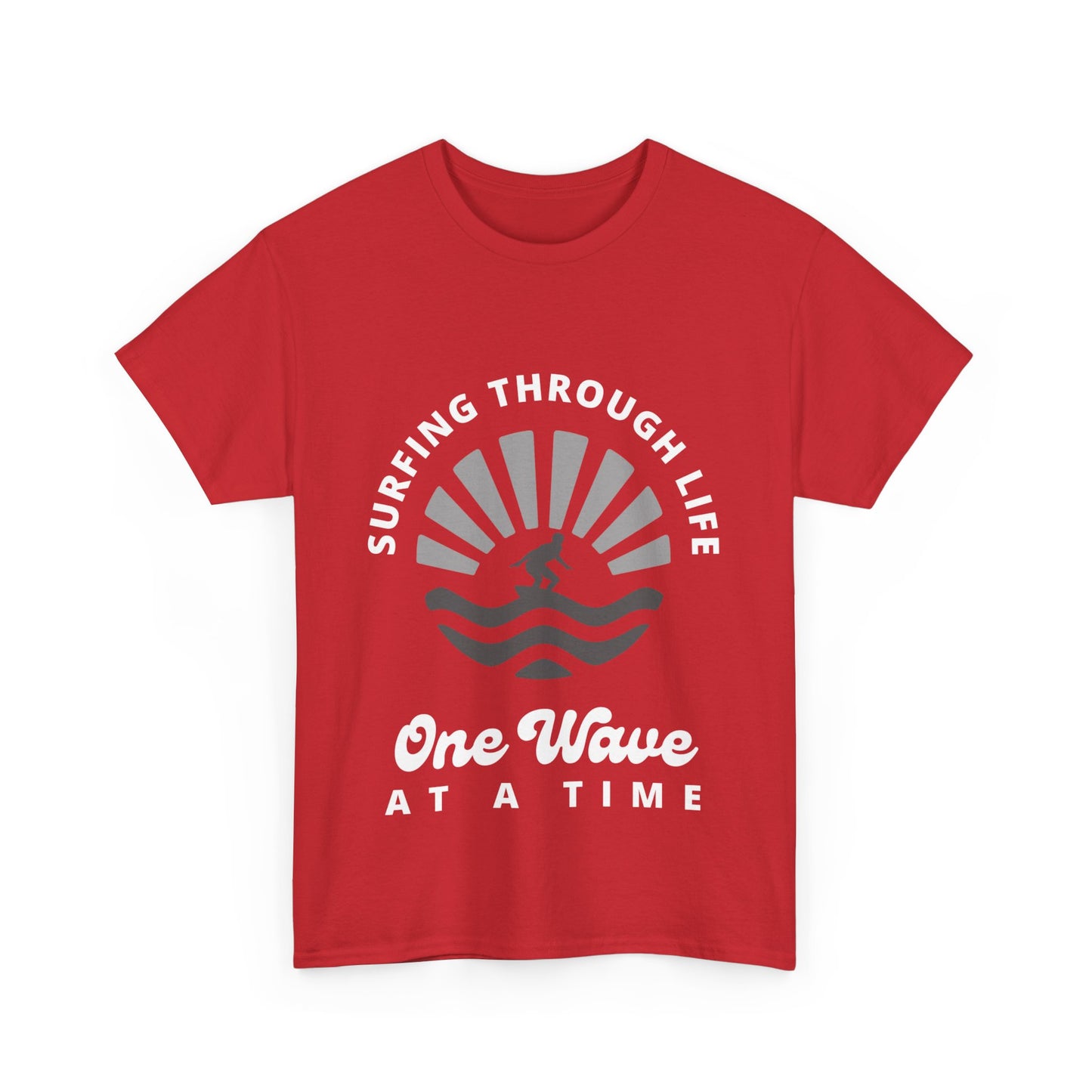 "Surfing through life, one wave at a time" Unisex Cotton Tee