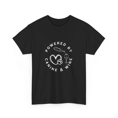 "Powered by canine and coffee" Unisex Cotton Tee