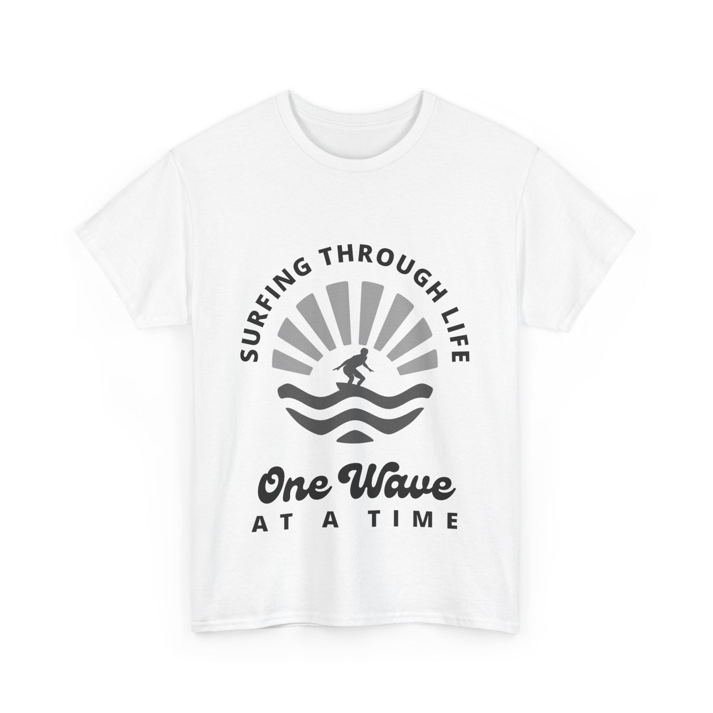 "Surfing through life, one wave at a time" Unisex Cotton Tee