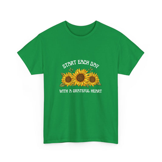 "Start each day with a grateful heart" Unisex Cotton Tee