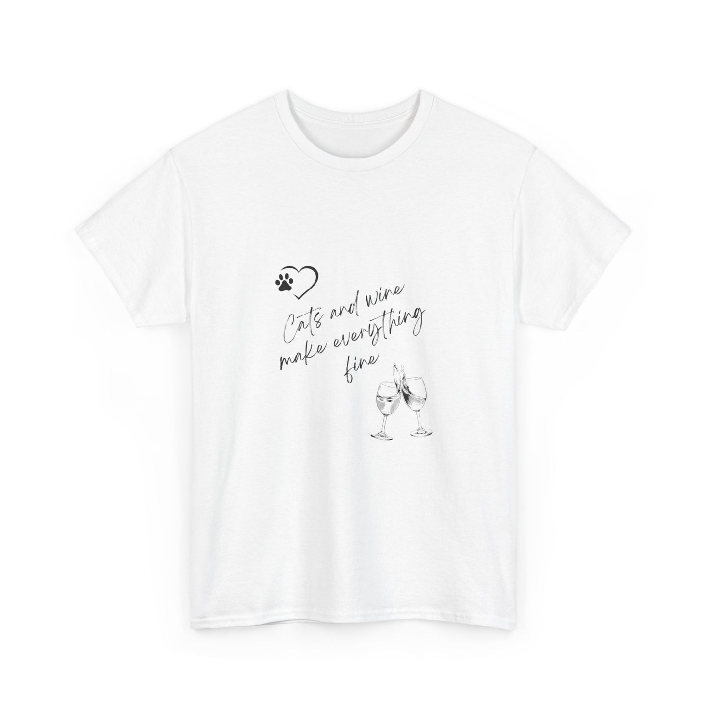 "Cats and wine make everything fine" Unisex Cotton Tee