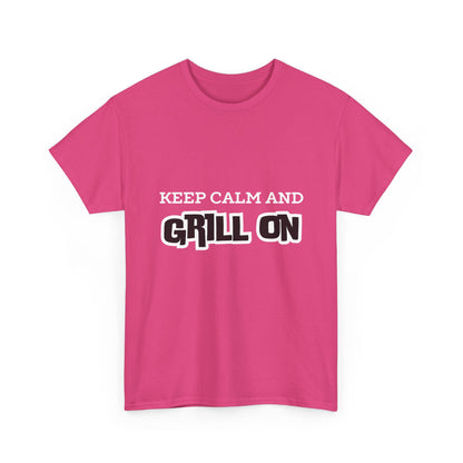 "Keep calm and grill on." Unisex Cotton Tee