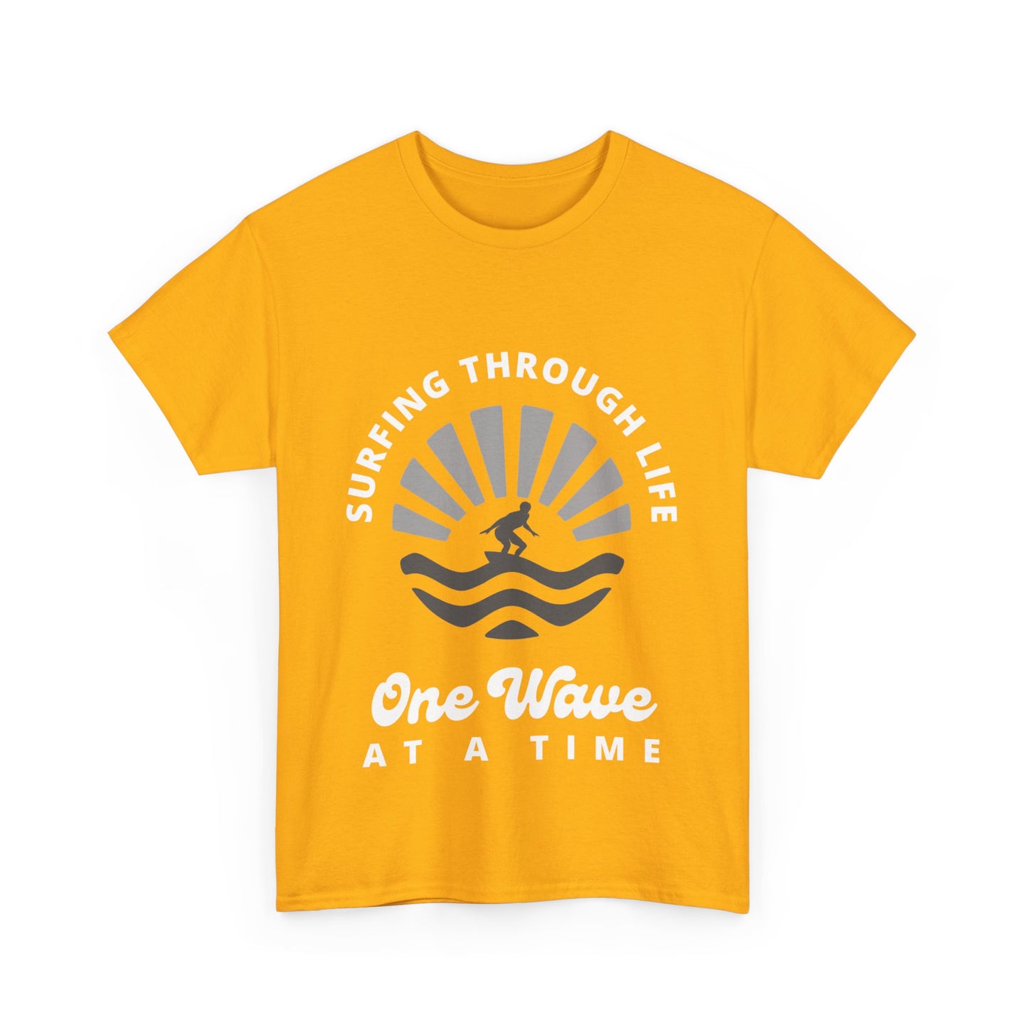 "Surfing through life, one wave at a time" Unisex Cotton Tee