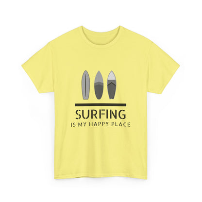 "Surfing is my happy place" Unisex Cotton Tee