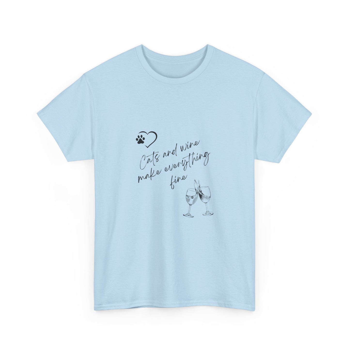 "Cats and wine make everything fine" Unisex Cotton Tee