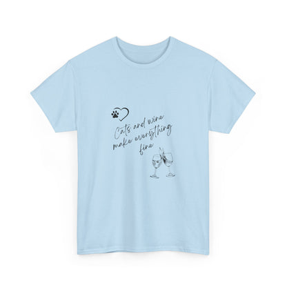 "Cats and wine make everything fine" Unisex Cotton Tee