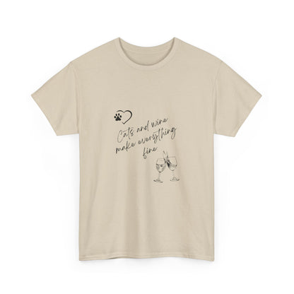 "Cats and wine make everything fine" Unisex Cotton Tee