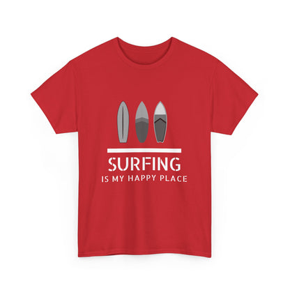 "Surfing is my happy place" Unisex Cotton Tee