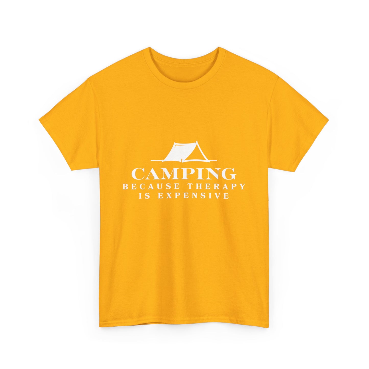 "Camping because therapy is expensive" Unisex Cotton Tee