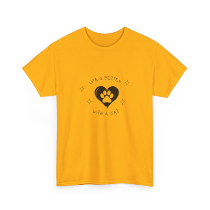 "Life is better with a cat" Unisex Cotton Tee