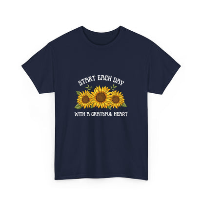 "Start each day with a grateful heart" Unisex Cotton Tee