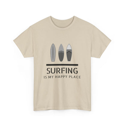 "Surfing is my happy place" Unisex Cotton Tee