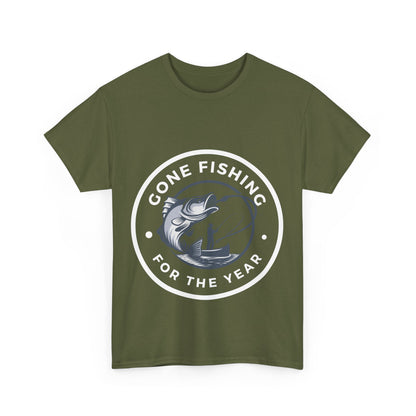 "Gone fishing for the year" Unisex Cotton Tee