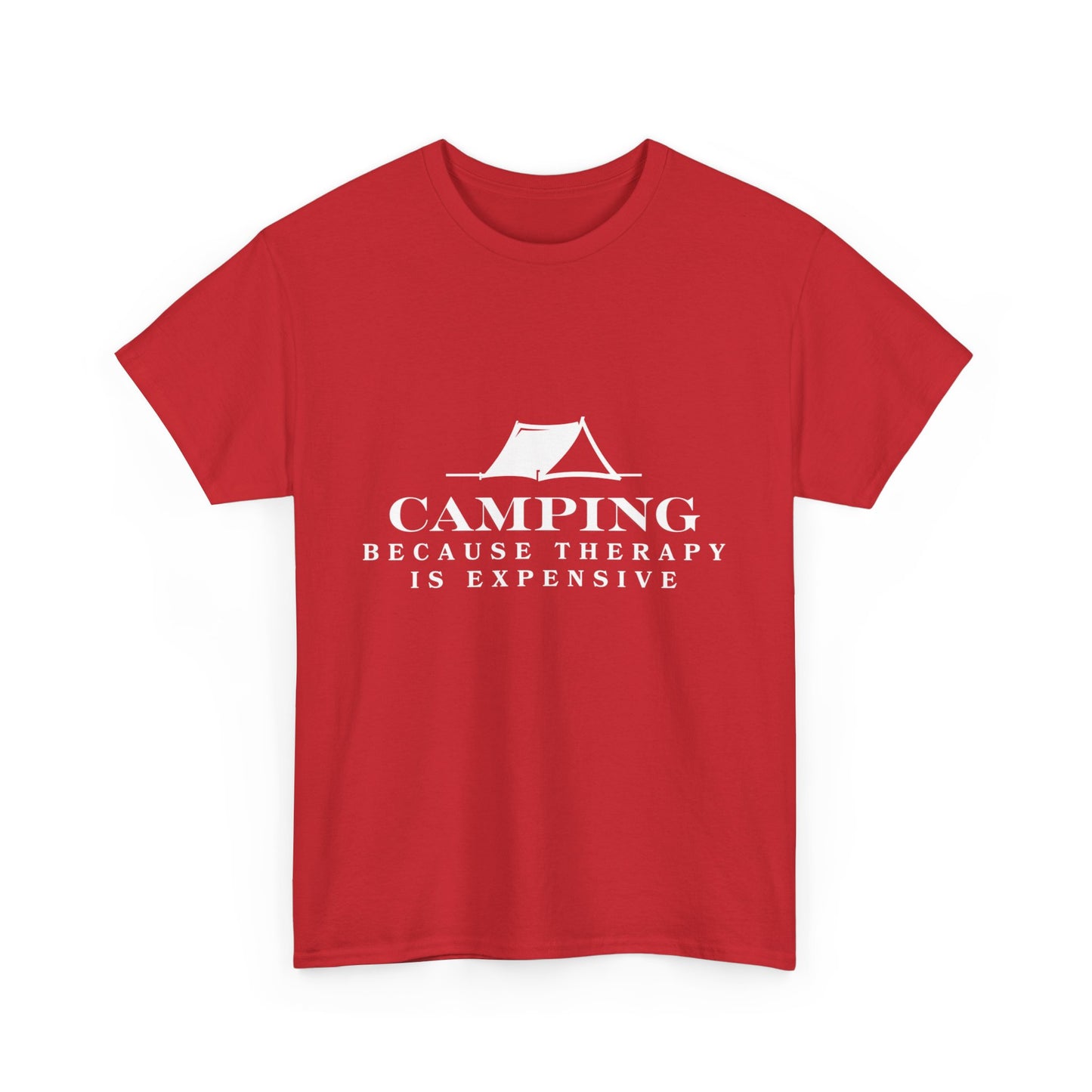 "Camping because therapy is expensive" Unisex Cotton Tee