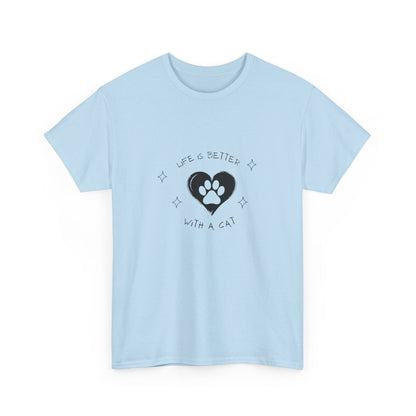 "Life is better with a cat" Unisex Cotton Tee