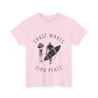 "Chase waves, find peace" Unisex Cotton Tee