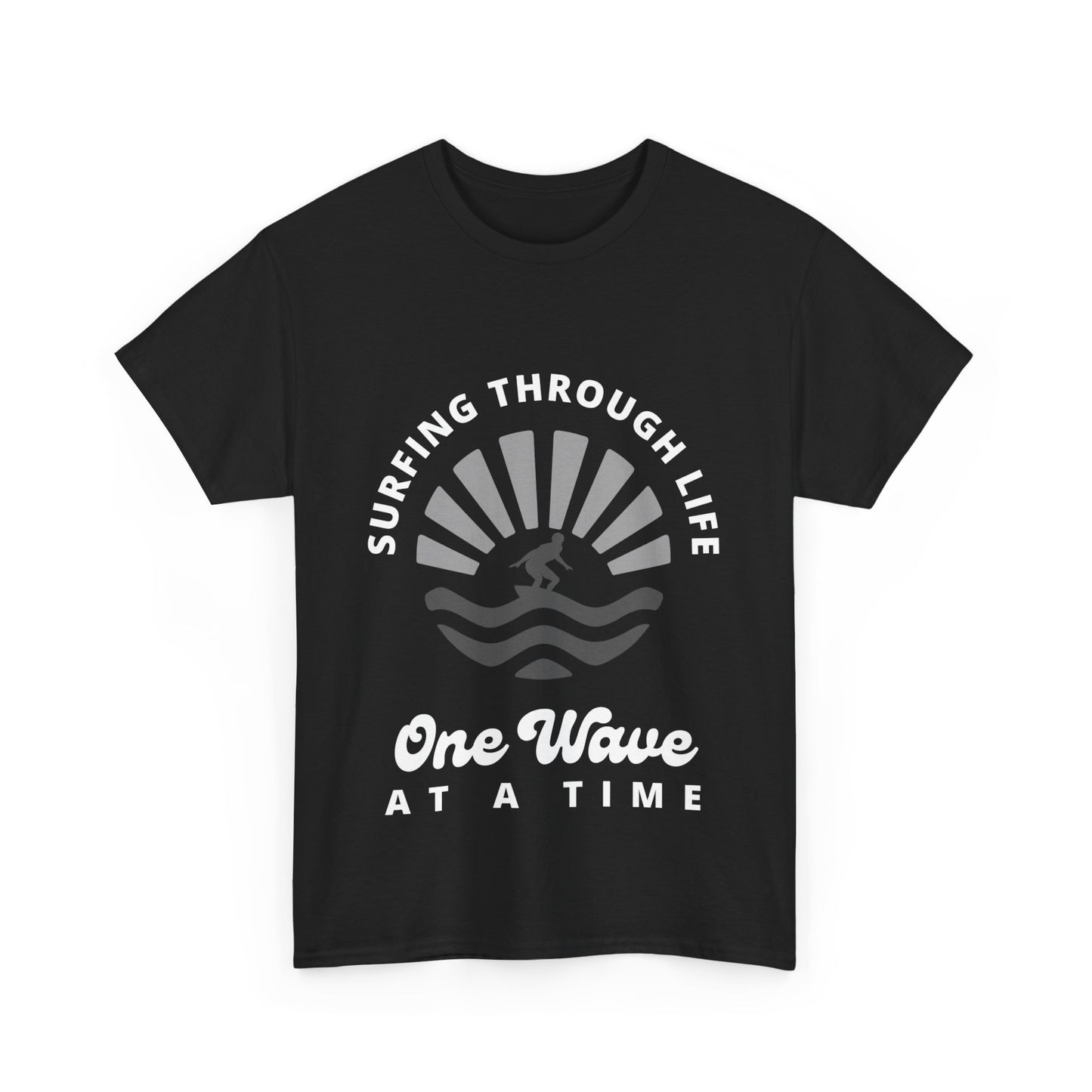 "Surfing through life, one wave at a time" Unisex Cotton Tee