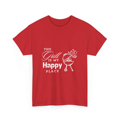 "The grill is my happy place." Unisex Cotton Tee