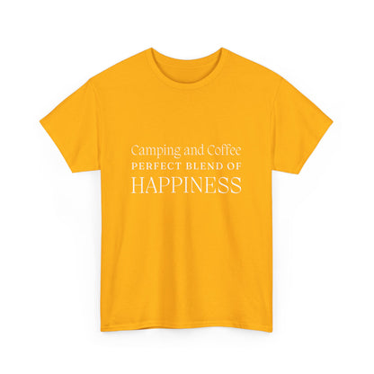 "Camping and Coffee: Perfect Blend of Happiness" Unisex Cotton Tee