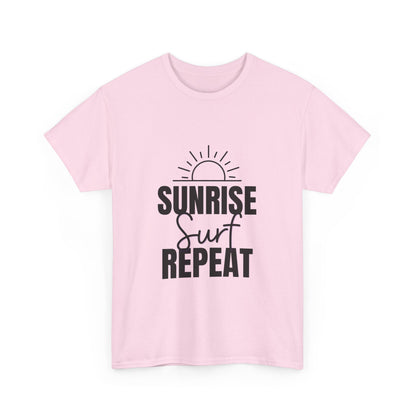 "Sunrise, surf, repeat." Unisex Cotton Tee