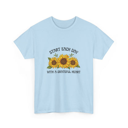 "Start each day with a grateful heart" Unisex Cotton Tee