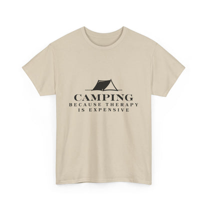 "Camping because therapy is expensive" Unisex Cotton Tee