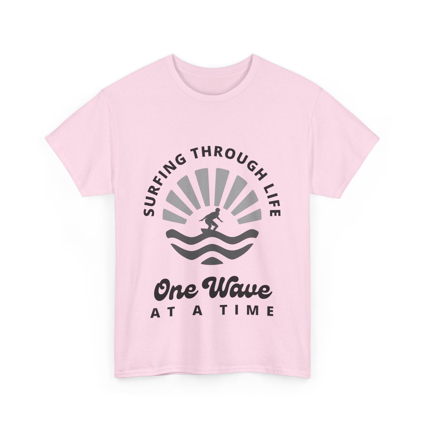 "Surfing through life, one wave at a time" Unisex Cotton Tee