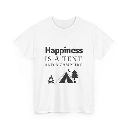 "Happiness is a Tent and a Campfire" Unisex Cotton Tee