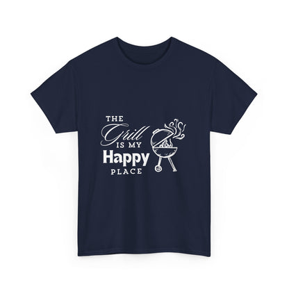 "The grill is my happy place." Unisex Cotton Tee