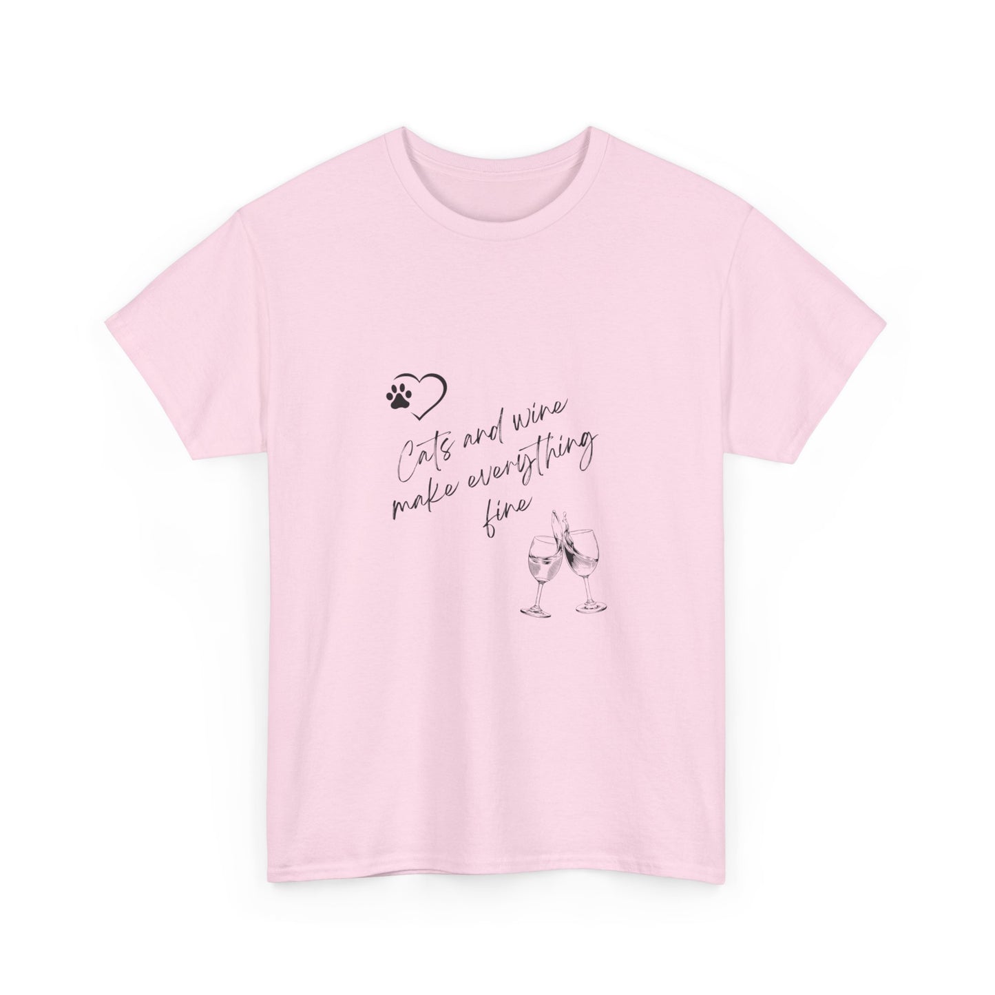 "Cats and wine make everything fine" Unisex Cotton Tee