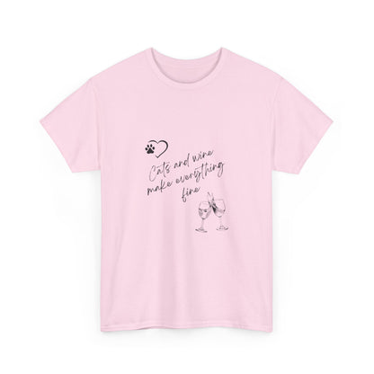 "Cats and wine make everything fine" Unisex Cotton Tee