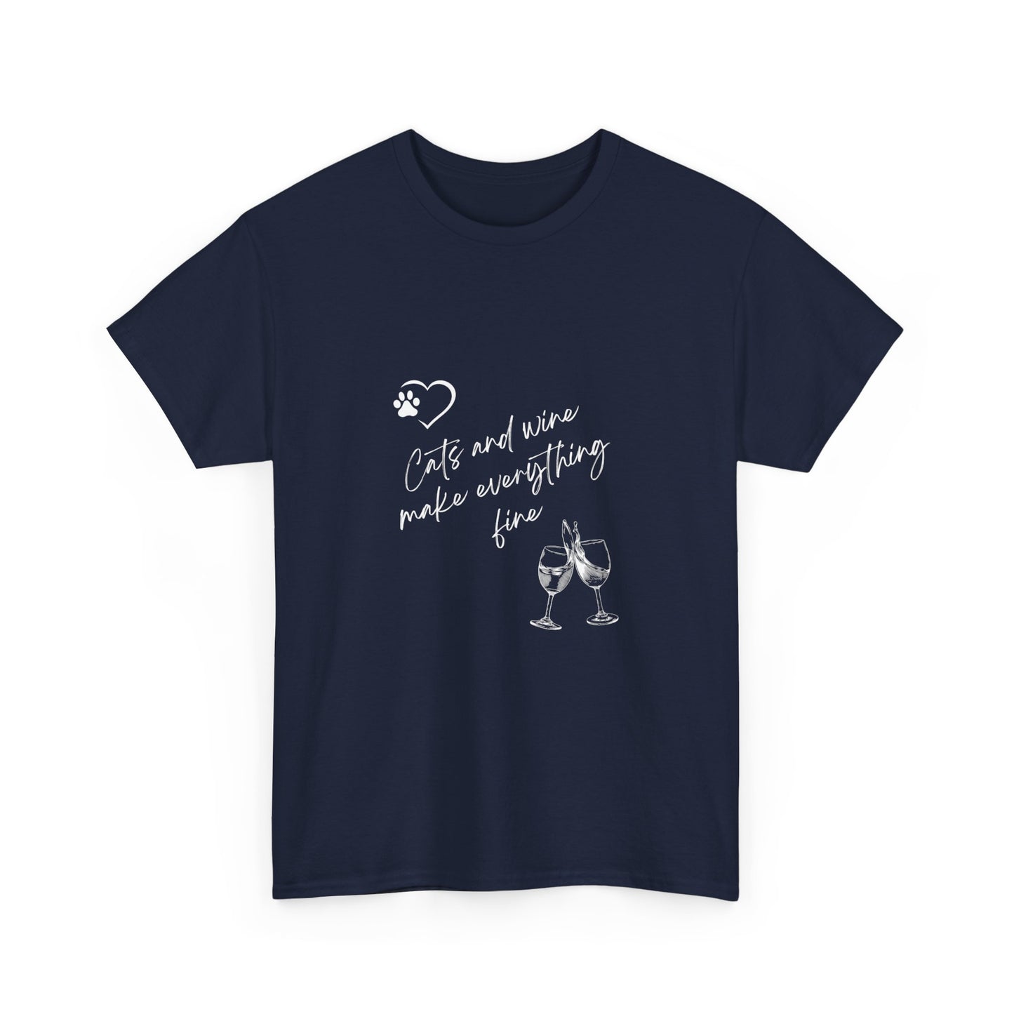 "Cats and wine make everything fine" Unisex Cotton Tee