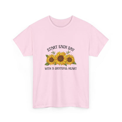 "Start each day with a grateful heart" Unisex Cotton Tee