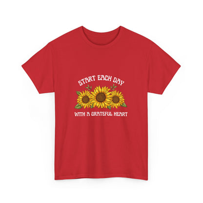 "Start each day with a grateful heart" Unisex Cotton Tee