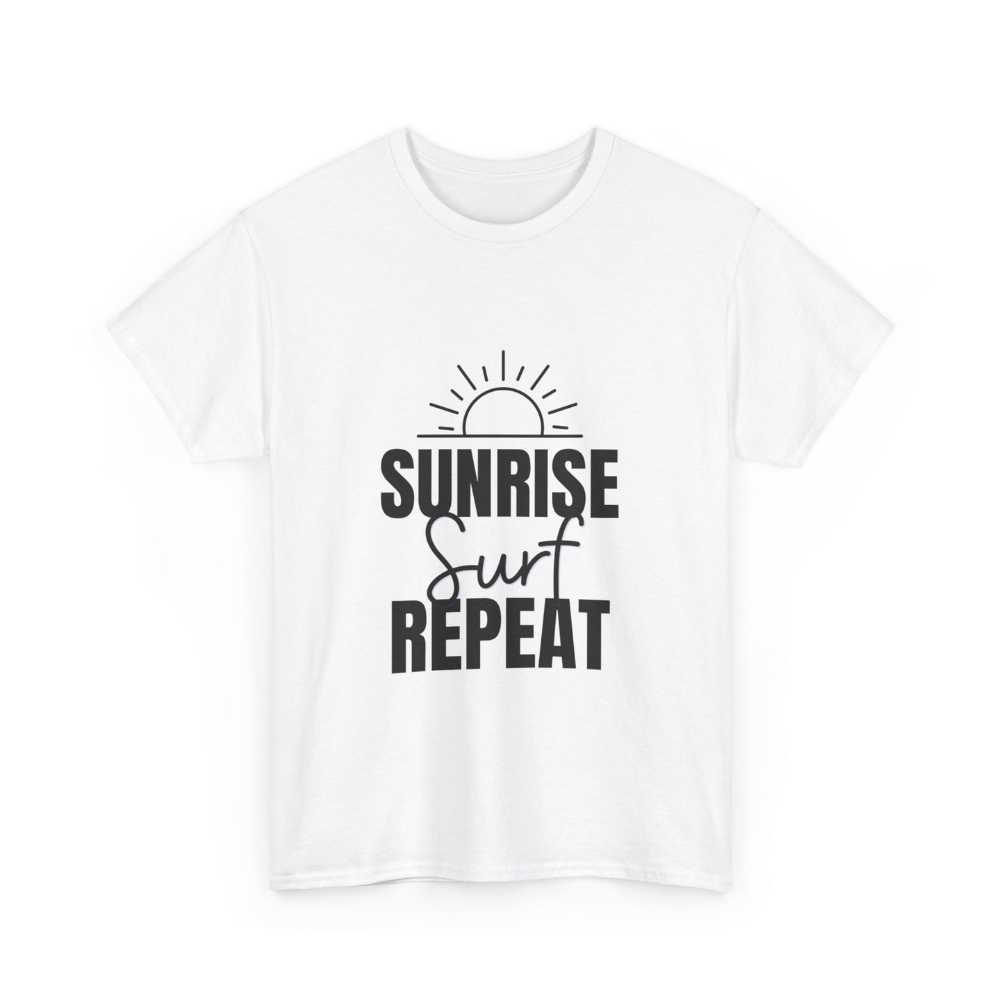 "Sunrise, surf, repeat." Unisex Cotton Tee